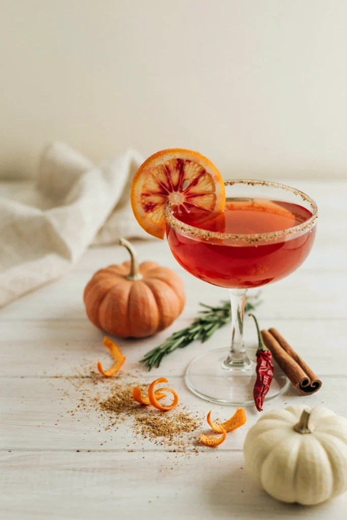 Spiced Blood Orange Margarita with a cinnamon-sugar rim