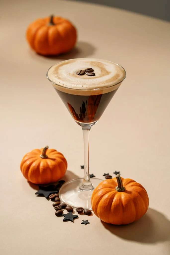 Midnight Espresso Martini with a foamy top and coffee bean garnish