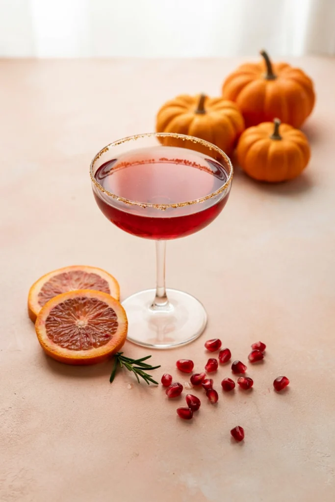 Vampire's Kiss cocktail in a sugared coupe glass with a deep red color