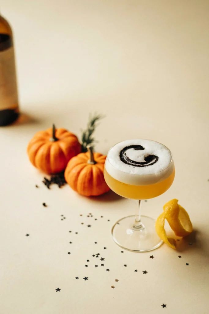 Skeleton Key Sour with a black charcoal float over white foam