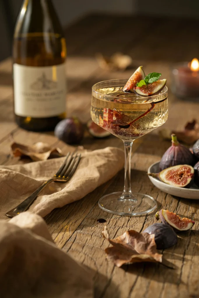 Fig and white wine fizz garnished with sliced fresh figs
