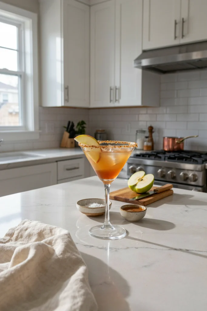 Salted Caramel Apple Martini with a caramel and sea salt rim