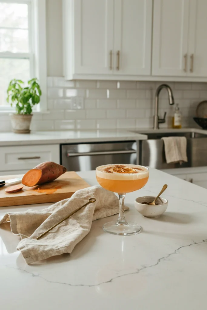Sweet Potato Whiskey Sour dusted with cinnamon