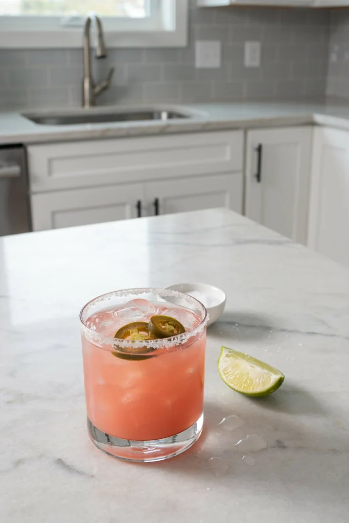Cranberry Jalapeño Margarita with a floating jalapeño slice