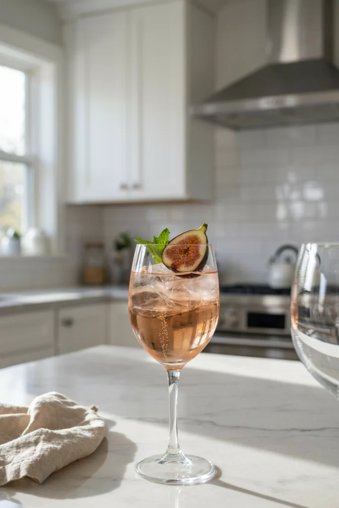 Fig Prosecco Spritz with a fig half and mint sprig