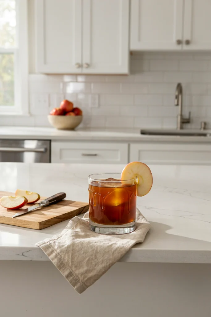 Caramel Apple Old Fashioned with a caramel drizzle and apple slice